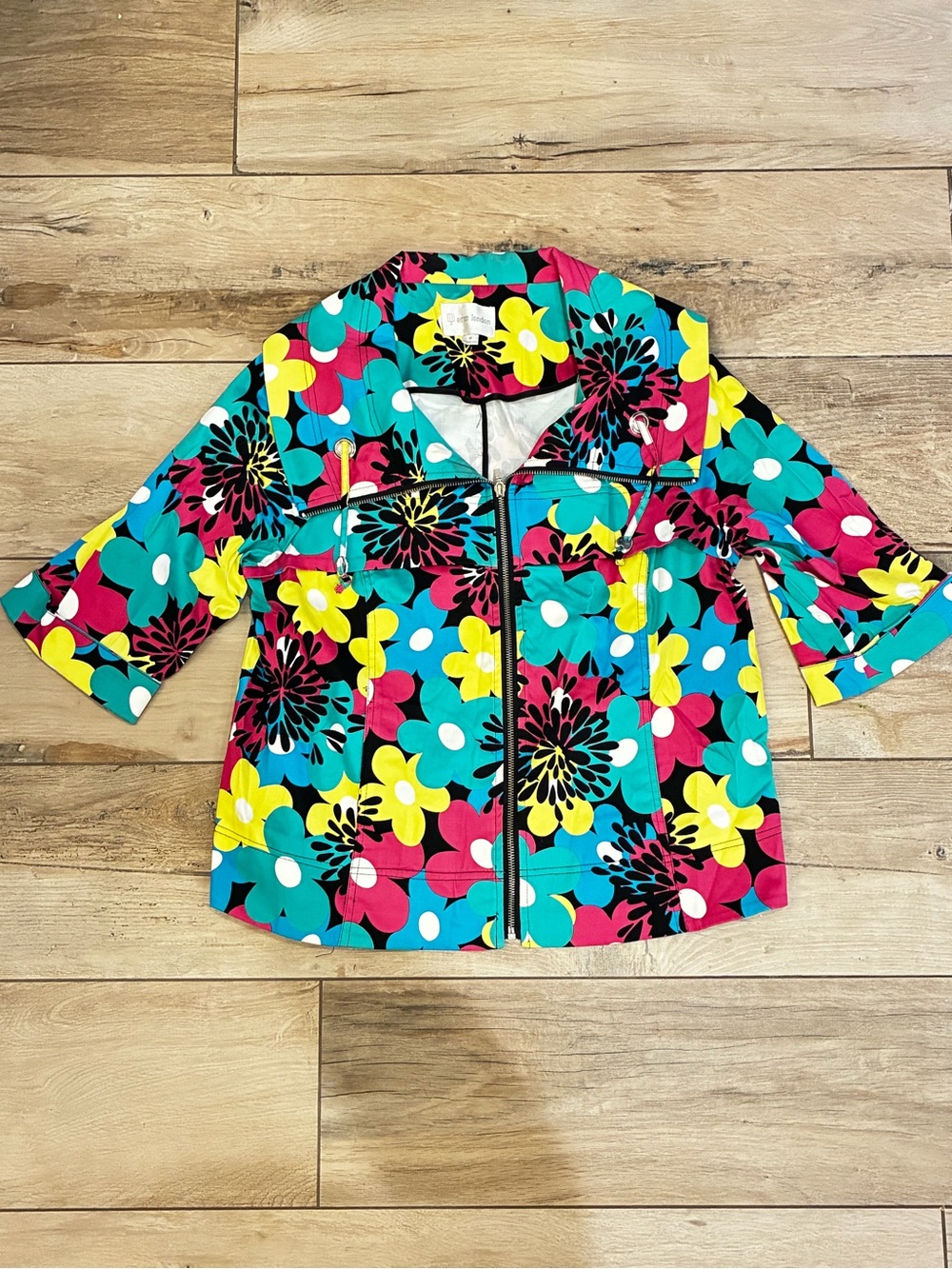 Womens vintage Erin London floral print windbreaker style jacket 3/4 sleeve